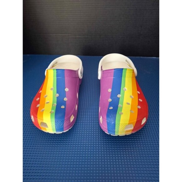 Rainbow Striped Crocs Clogs  Size 7/9  Multicolor Unisex Footwear - Picture 1 of 6